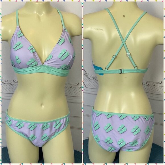 Undercurrent Triangle Top 2 Piece Swimsuit Purple Flip Flops Juniors Lg Bikini - Picture 1 of 7